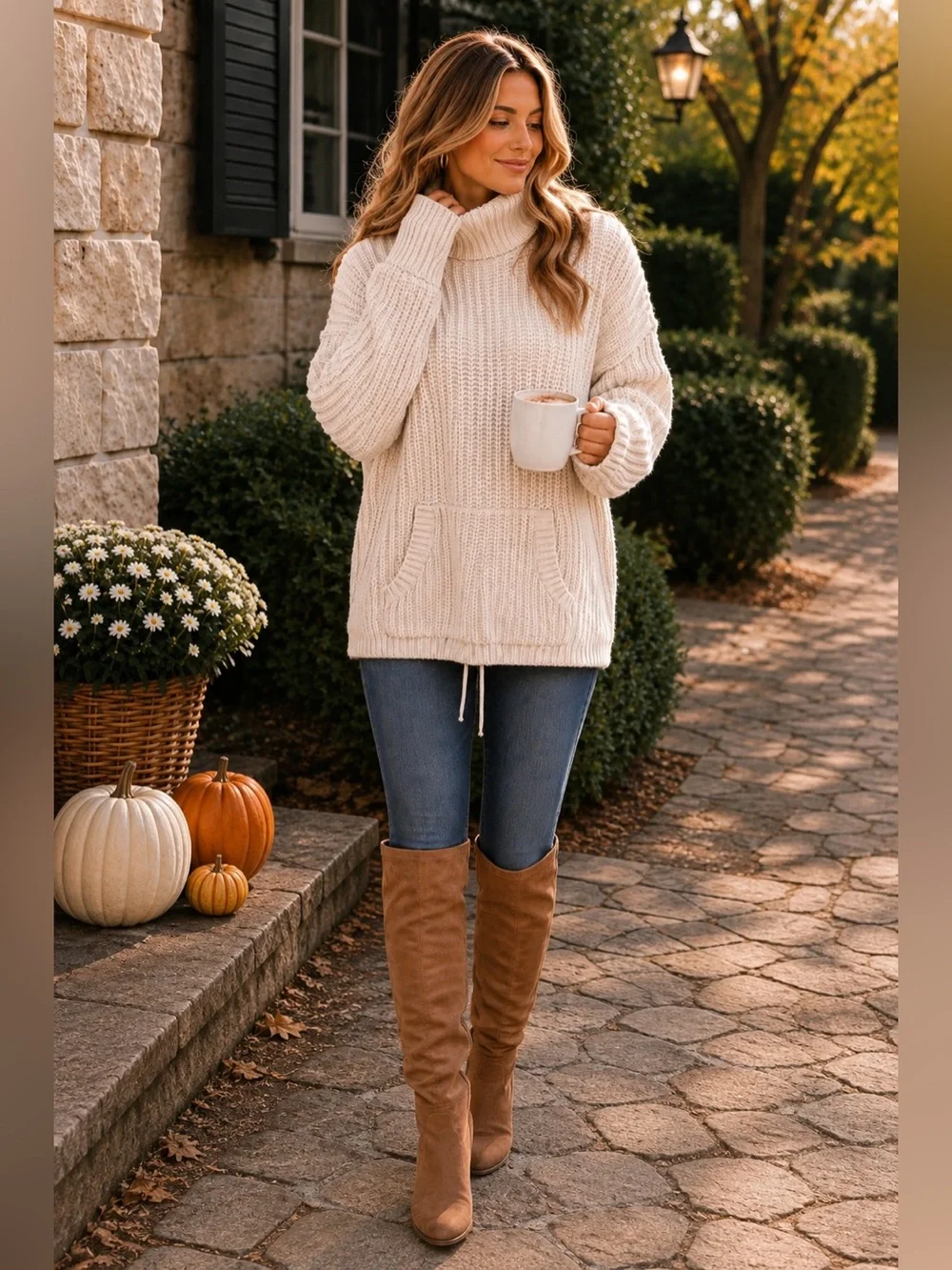 J.Crew Chunky Merino Wool Blend Funnel Neck Sweater | Cream | Size M